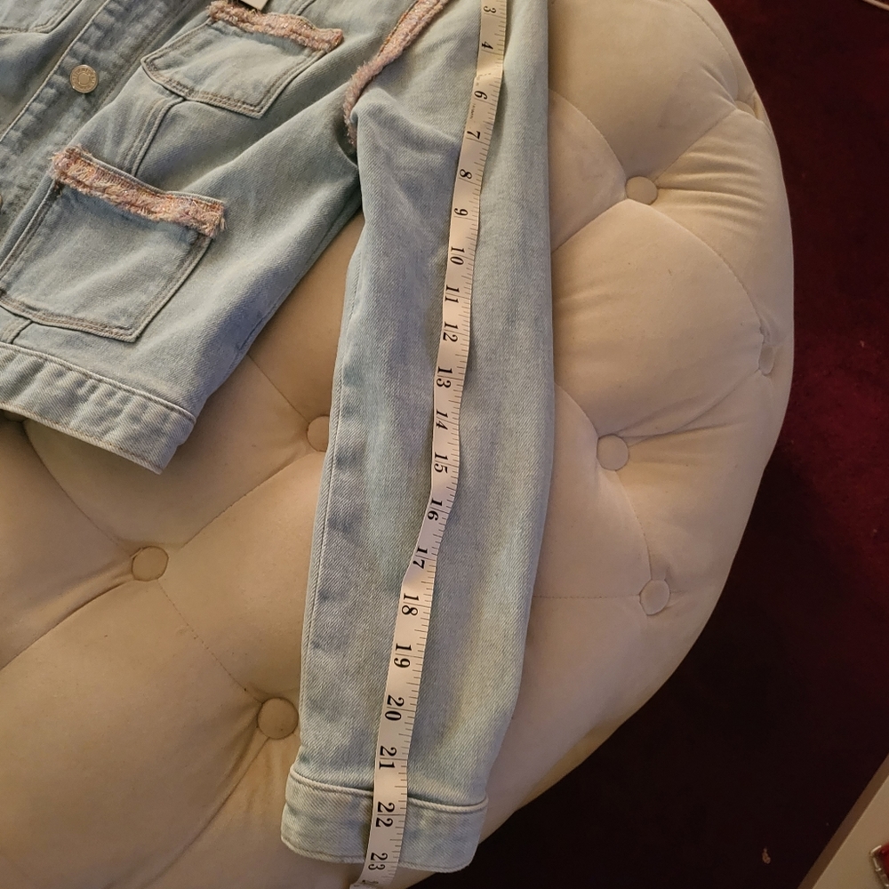 7 for all mankind denim jacket pink trim size  S new with tag - Picture 12 of 15